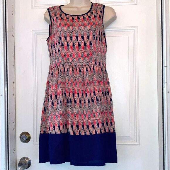 YA LOS ANGELES Pink and Blue Midi Over the Knee Dress Blue Hem Sleeveless Medium - Picture 3 of 14
